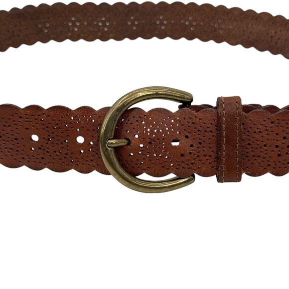 Fossil Western Perforated Leather Belt Women’s SZ 36" Brown Cottage Core Folk - Picture 4 of 6